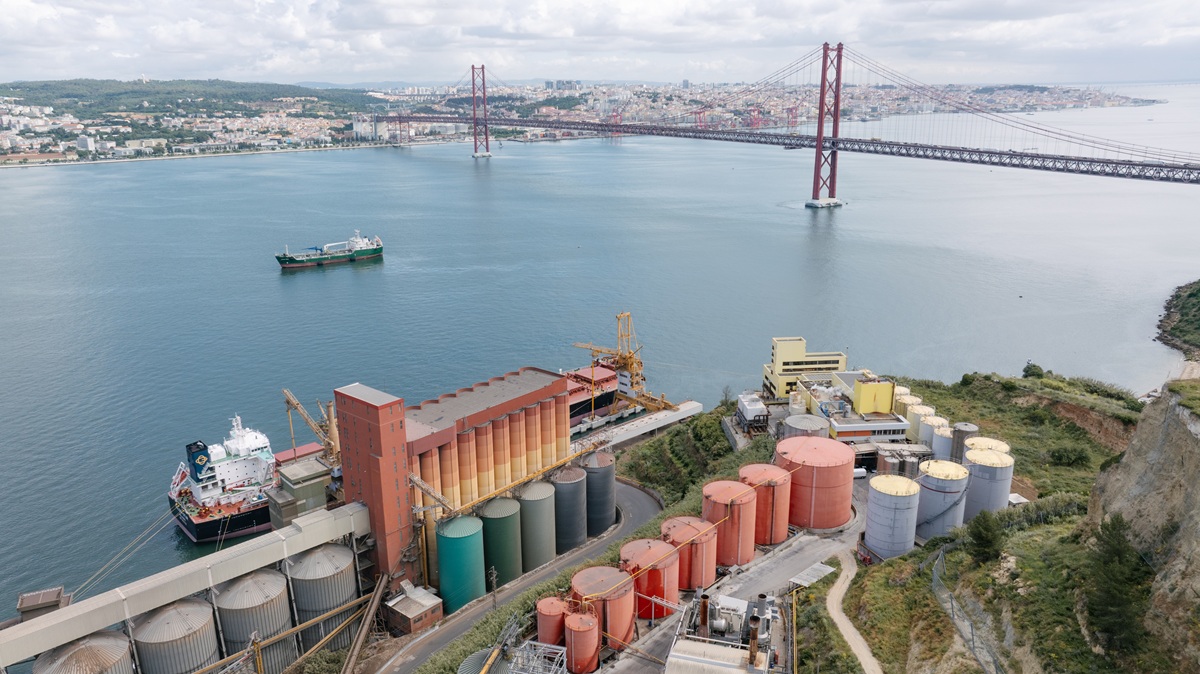 Vista para o Terminal de Granéis Alimentares de Palença  e para o Estuário do Tejo.